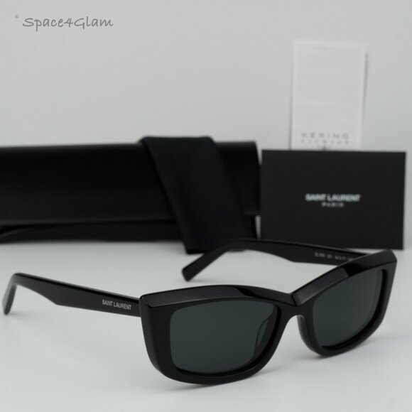 BRAND NEW Saint Laurent SL658 001 Black Rectangle Unisex Sunglasses - Picture 3 of 12